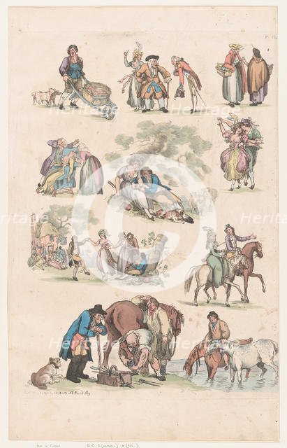 Plate 14, Outlines of Figures, Landscapes and Cattle...for the Use of Learners, Ju..., June 1, 1790. Creator: Thomas Rowlandson.