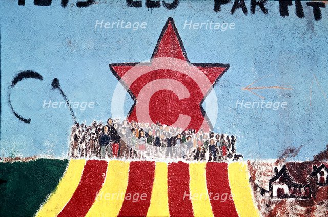 Mural of PSUC propaganda in the first democratic elections, after the Spanish civil war.