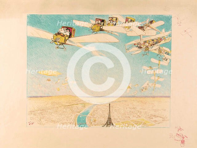 Un mariage en aéroplane, au-dessus de la tour Eiffel, 1909. Creator: Devambez, André Victor Édouard (1867-1943).