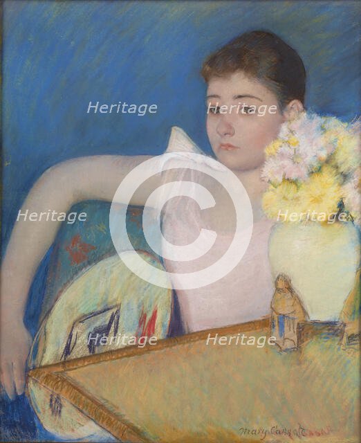 Girl in Pink with a Fan, 1889. Creator: Cassatt, Mary (1845-1926).