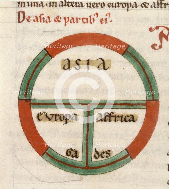 (Detail) Diagrammatic T-O map, early 13th century. Creator: Unknown.