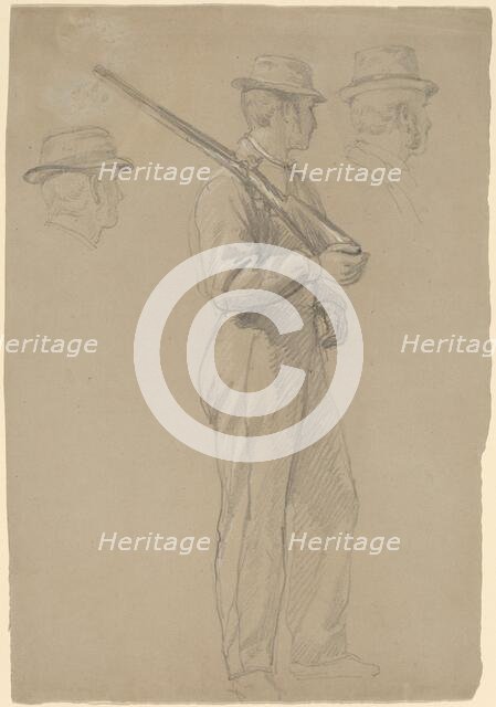 Recruit; Two Studies of Heads, c. 1862. Creator: Daniel Huntington.