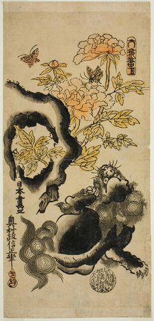 Lion and Peonies, c. 1720/25. Creator: Okumura Masanobu.