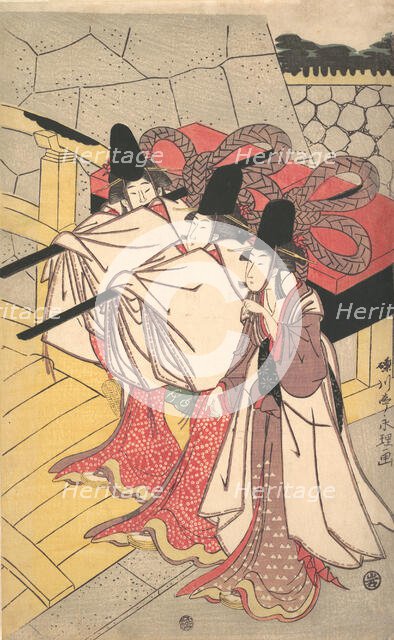 Prince Genji Returning to His Palace where His Wife Awaits Him, ca. 1797., ca. 1797. Creator: Rekisentei Eiri.