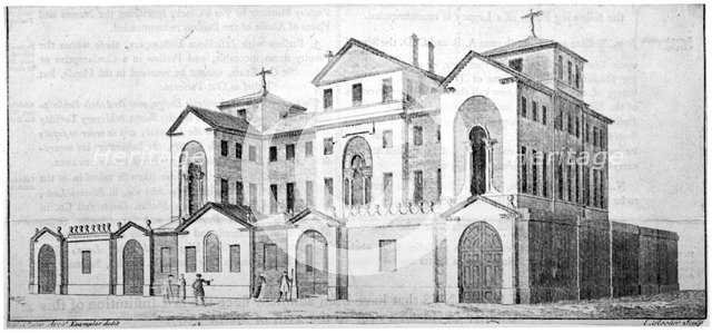 Middlesex Hospital, Mortimer Street, Marylebone, London, c1770.                  Artist: Edward Rooker
