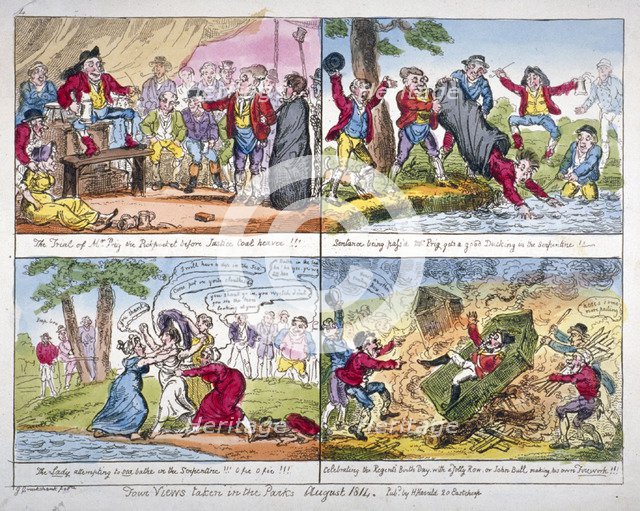 'Four views taken in the parks', 1814. Artist: George Cruikshank