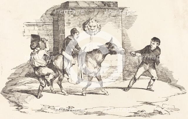 Three Children Playing with a Donkey (Trois enfants jouant avec un ane), 1820. Creator: Theodore Gericault.