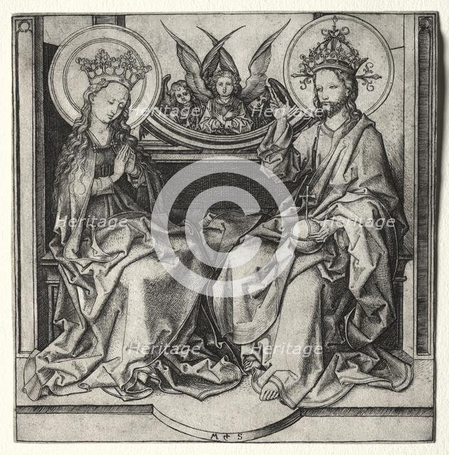 God the Father and the Blessed Virgin Enthroned Attended by Angels, c. 1480-90. Creator: Martin Schongauer (German, c.1450-1491).