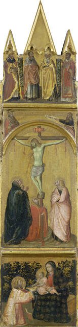 Crucifixion, Virgin and Child with a Deacon, c1315-1360. Creator: Workshop of Pietro Lorenzetti.