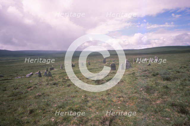 Scorhill Stone Circle, Dartmoor, Devon, 20th century. Artist: CM Dixon.