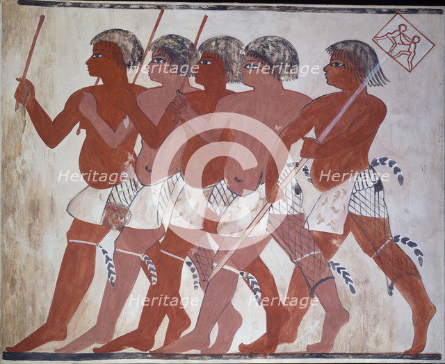 Copy of painting from private tomb 74 of Thenuny, Thebes (I, 1, 144-146), 20th century. Artist: Anna (Nina) Macpherson Davies.