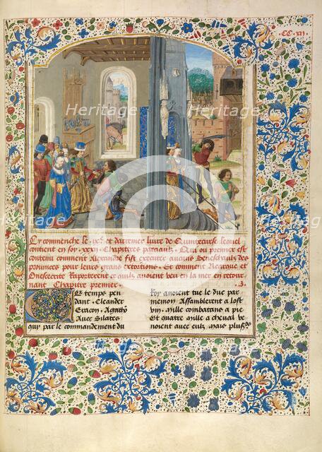 Orsines Presenting a Gift to Alexander and the Execution of Orsines, about 1470-1475. Creator: Master of the Jardin de vertueuse consolation.