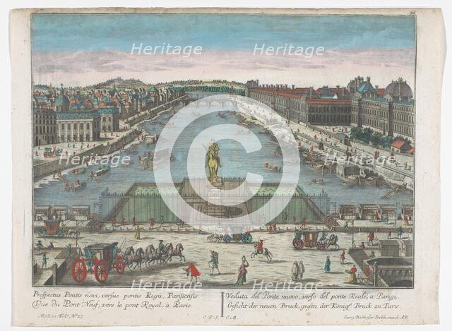 View of the Pont Neuf over the Seine River in Paris, towards Pont Royal, 1742-1801. Creator: Anon.