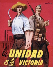 Spanish Civil War (1936-1939), poster 'La unidad es la victoria' (Unity is victory) by Babiano, p…