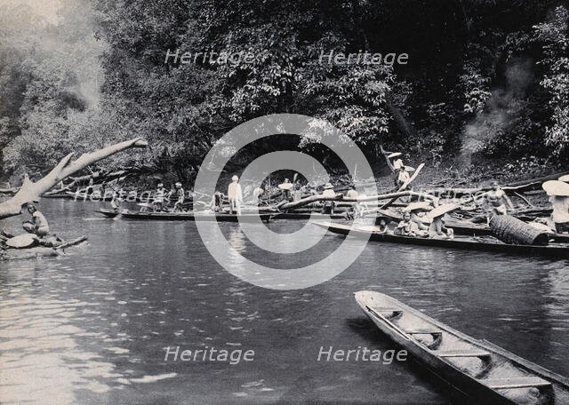 Sarawak: a Malaysian tribe fishing on the Baram River, c1900. Creator: Unknown.