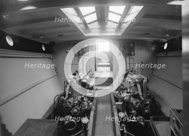 Engine room on cabin cruiser D.G.S.P., 1913. Creator: Kirk & Sons of Cowes.