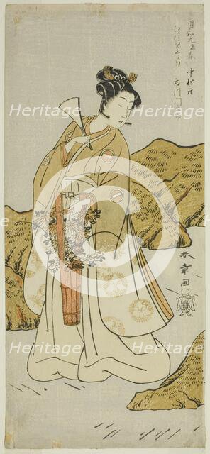 The Actor Ichikawa Monnosuke II as Shira-giku, a Temple Page, In the Play Haru wa Soga..., c. 1772. Creator: Shunsho.