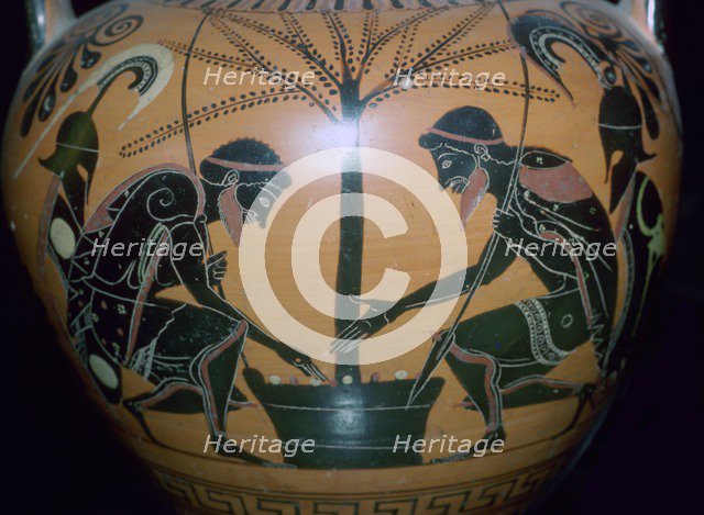 Vase-painting of Achilles and Ajax playing dice. Artist: Unknown