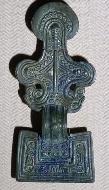Anglo-Saxon square-headed brooch from a grave, 5th century. Artist: Unknown