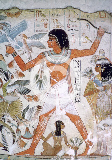 Egyptian wall-painting of fowling. Artist: Unknown