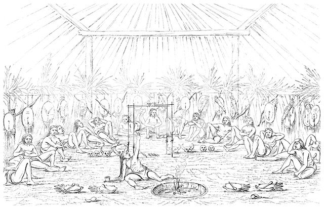 Medicine man and teepee interior, 1841.Artist: Myers and Co