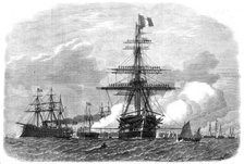 The International Naval Festival at Portsmouth: the British Admiral’s flagship...salute..., 1865. Creator: Unknown.