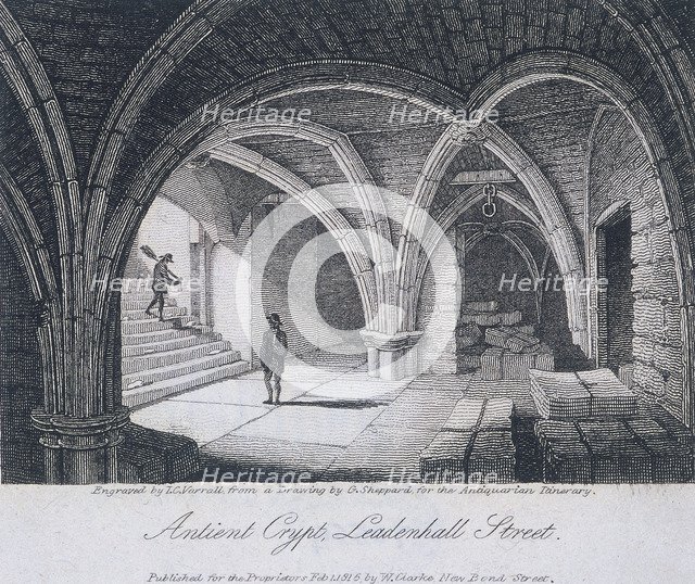St Michael's Crypt, Aldgate, London, 1816. Artist: JC Varrall