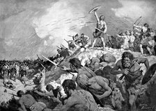 Battle of Mons Badonicus, c500 AD, (c1920).Artist: C Dudley Tennant