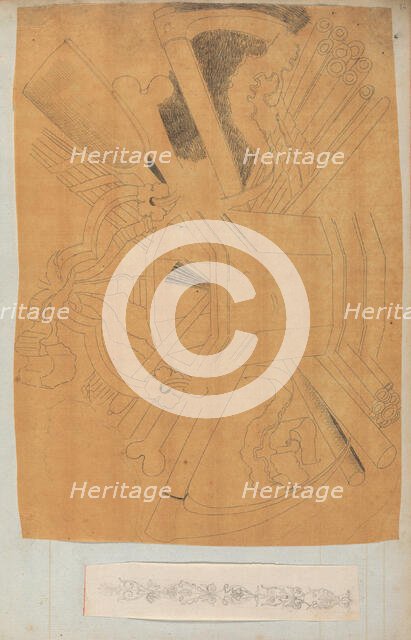 Page from a Scrapbook containing Drawings and Several Prints of Architecture, Int..., ca. 1800-1850. Creators: Workshop of Charles Percier, Workshop of Pierre François Léonard Fontaine.