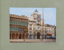 Torre dell'orologio and adjacent buildings in Venice, 1850-1876. Creator: Anon.