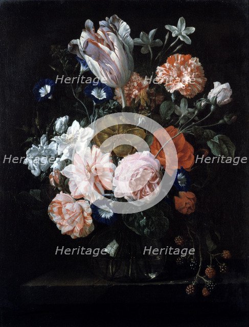 'A Tulip, Carnations, and Morning Glory in a Glass Vase', 17th century.  Artist: Nicolaes van Veerendael