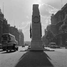The Cenotaph, looking south along Parliament Street, Whitehall, Westminster, London, 1959. Artist: John Gay.