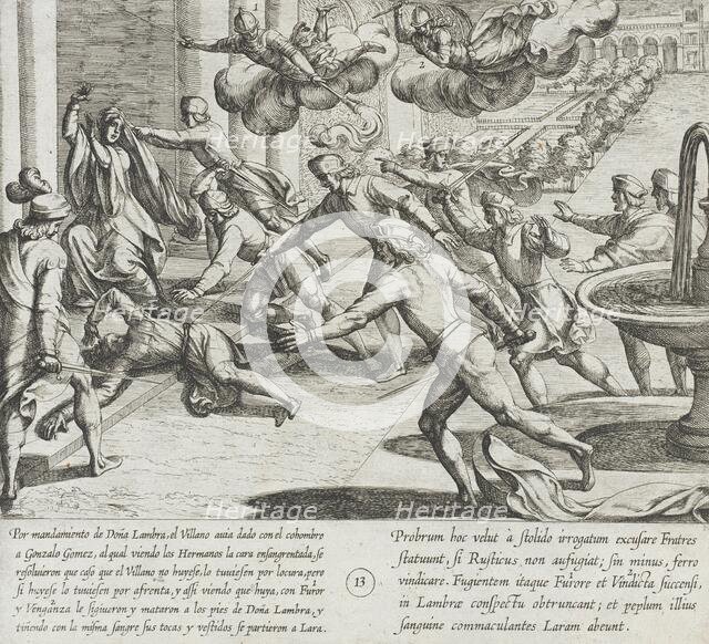 Seeing Blood on Their Brother's Face, the Infantes Slay the Villager, 1612. Creator: Antonio Tempesta.