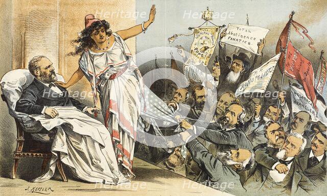 Feinde der Republik..... Cartoon from Puck, between 1880 and 1889. Creator: Joseph Keppler.