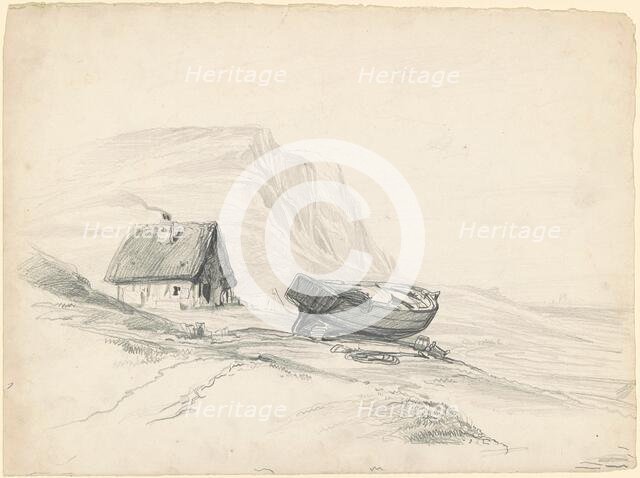 House and Boat at the Shore, c. 1835-1840. Creator: Seth Wells Cheney.