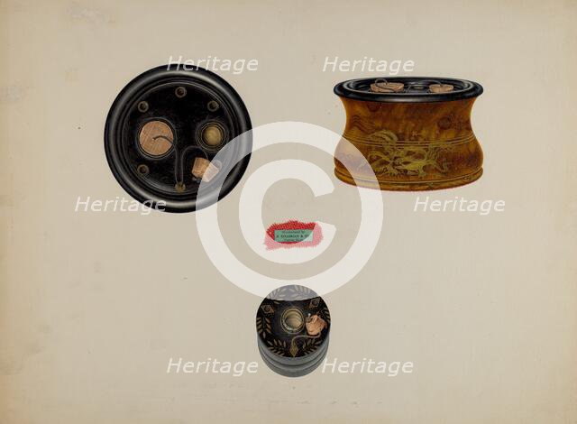 Stencilled Inkwells, c. 1940. Creator: Lawrence Flynn.