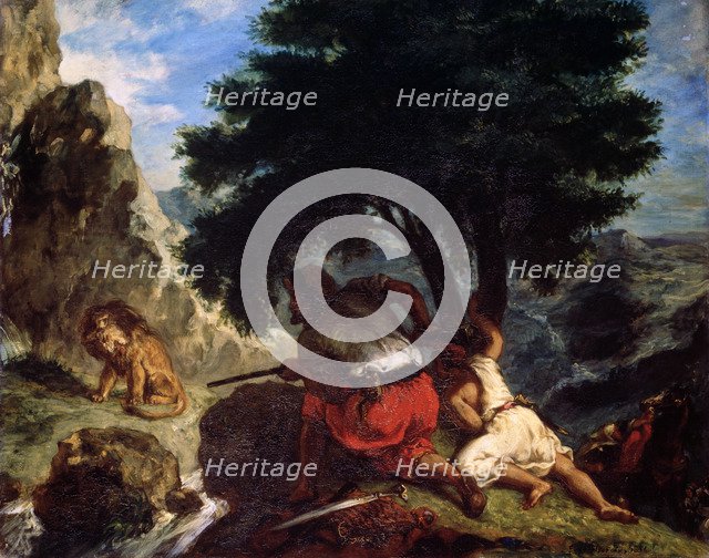 'Lion Hunt in Morocco', 1854.  Artist: Eugène Delacroix