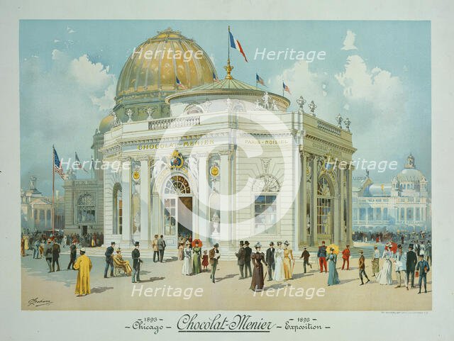 Chocolate-Menier Pavilion, World's Columbian Exposition, Chicago, Illinois, Perspective View, 1893. Creator: Peter Joseph Weber.