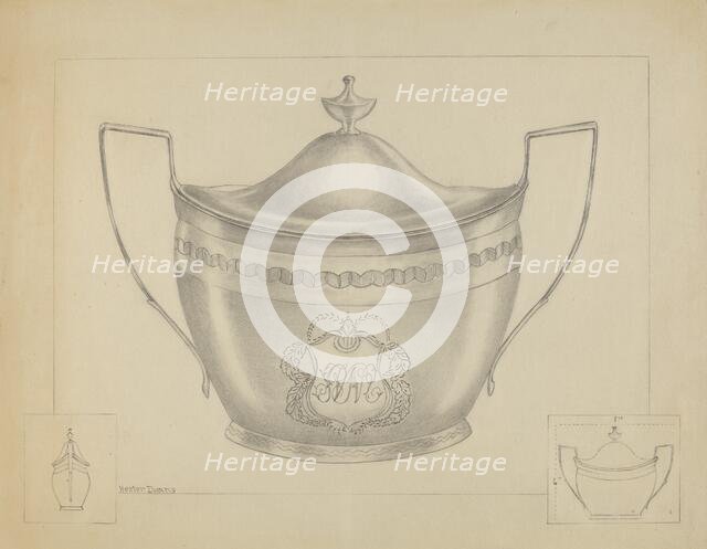 Silver Sugar Bowl with Cover, 1936. Creator: Hester Duany.