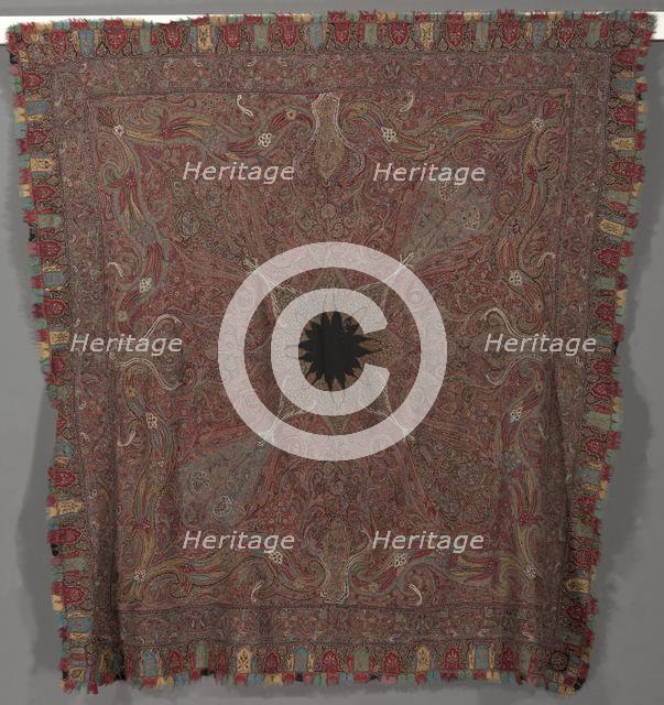 Squre Pieced Shawl with Vase Corners, 1867-1875. Creator: Unknown.
