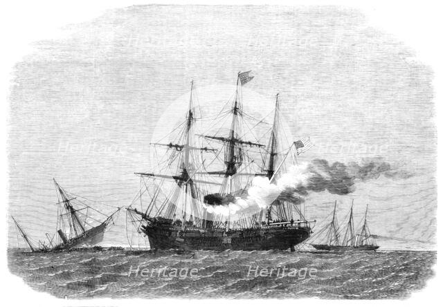 The action off Cherbourg on Sunday between the Alabama and the Kearsarge: the Alabama sinking, 1864. Creator: Smyth.