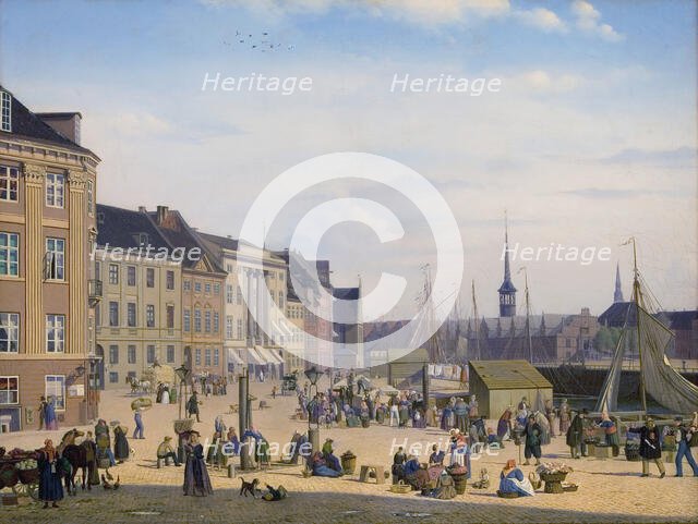 Hojbro Plads, a Market Place in Copenhagen, 1844. Creator: Sally Henriques.