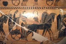 Detail of Zeus and Hera in a chariot with Kaliope from the Francois Vase, c6th century BC Artists: Ergotimos, Kleitias.