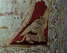 Standard of Saint Odon with a figure on a prayer. Tetramorph symbol representing Saint Luke. from…