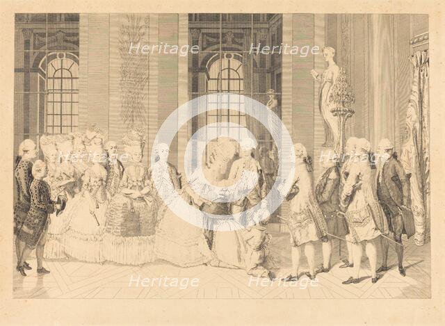 Le Reine annoncant a Mmme. de Bellegarde des juges et la liberte de son mari en mai 1, 1779. Creator: Antoine Jean Duclos.