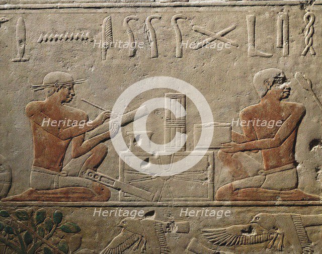 Two Scribes. Relief from Mastaba of Akhethotep at Saqqara, Old Kingdom, 5th Dynasty, ca 2494-2345 BC
