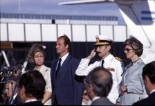 Juan Carlos I, King of Spain, during his visit to Argentina, reception with President Jorge Videl…
