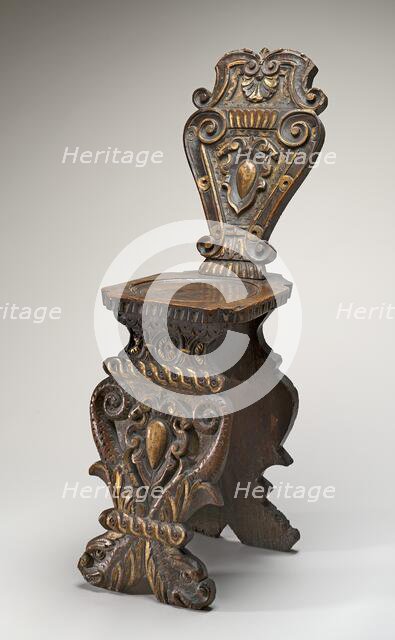 Walnut Stool (Sgabello), Carved and Gilded, c. 1540/1560. Creator: Unknown.