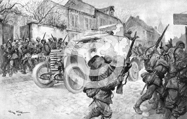 'Le bolide qui passe; une auto-mitrailleuse de cavalerie francaise regagne nos lignes..., 1918. Creator: Georges Bertin Scott.