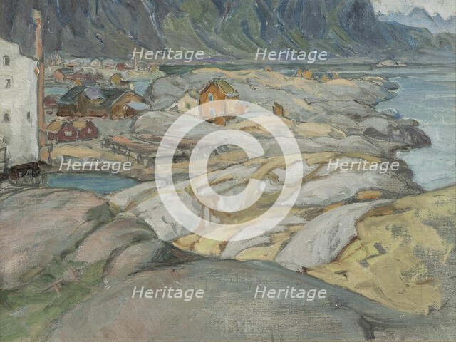 The Village at the Foot of the Mountain. Study from Lofoten, 1912. Creator: Anna Katarina Boberg.